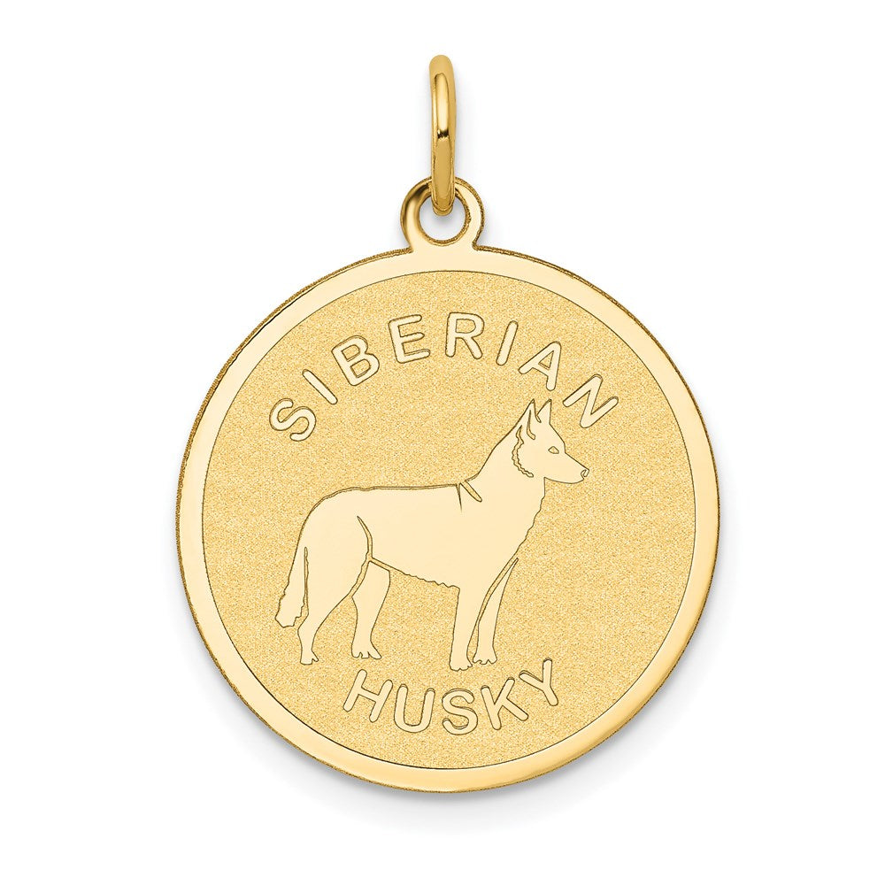14k Yellow Gold 20 mm Siberian Husky Disc Charm (1.02 grams)