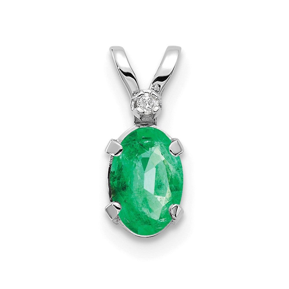 14K White Gold Diamond and Emerald Birthstone Pendant (0.23 grams)