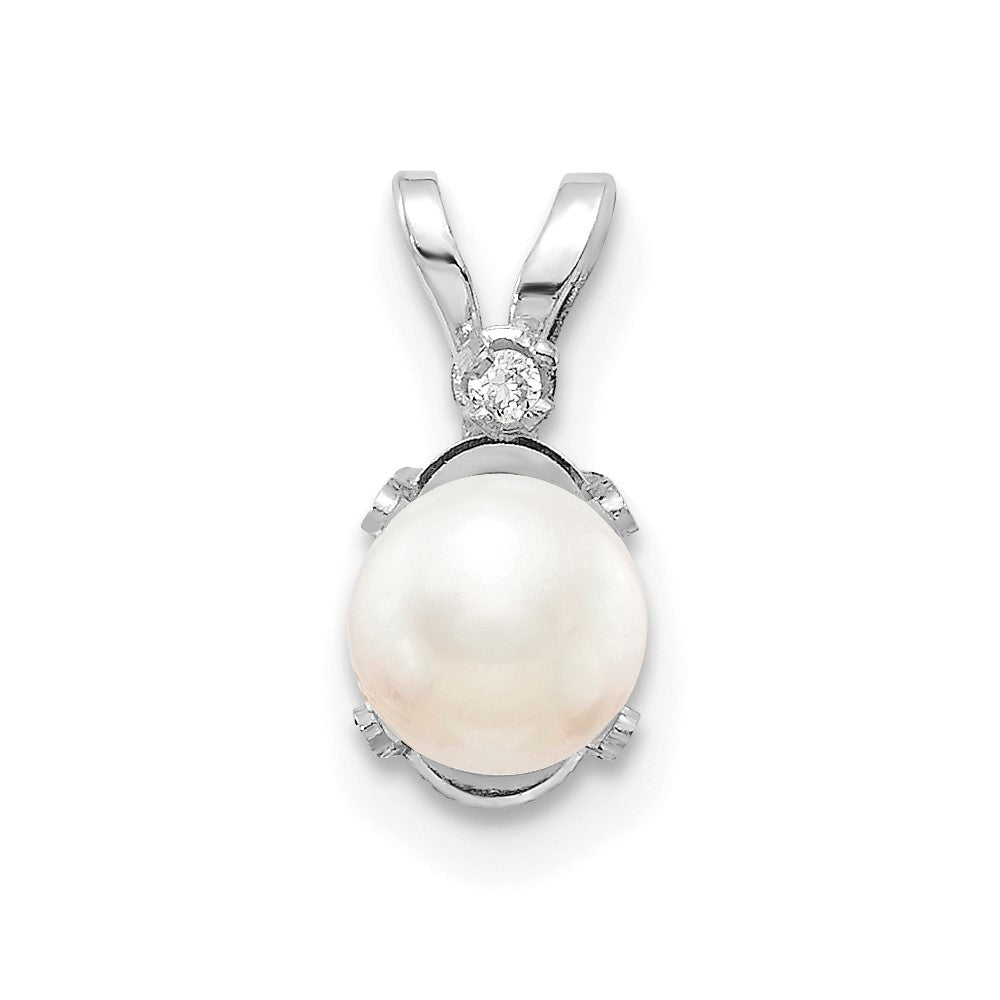 14K White Gold Diamond and FW Cultured Pearl Birthstone Pendant (0.23 grams)