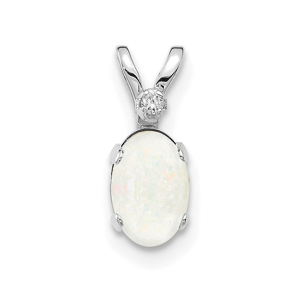 14K White Gold Diamond and Opal Birthstone Pendant (0.23 grams)