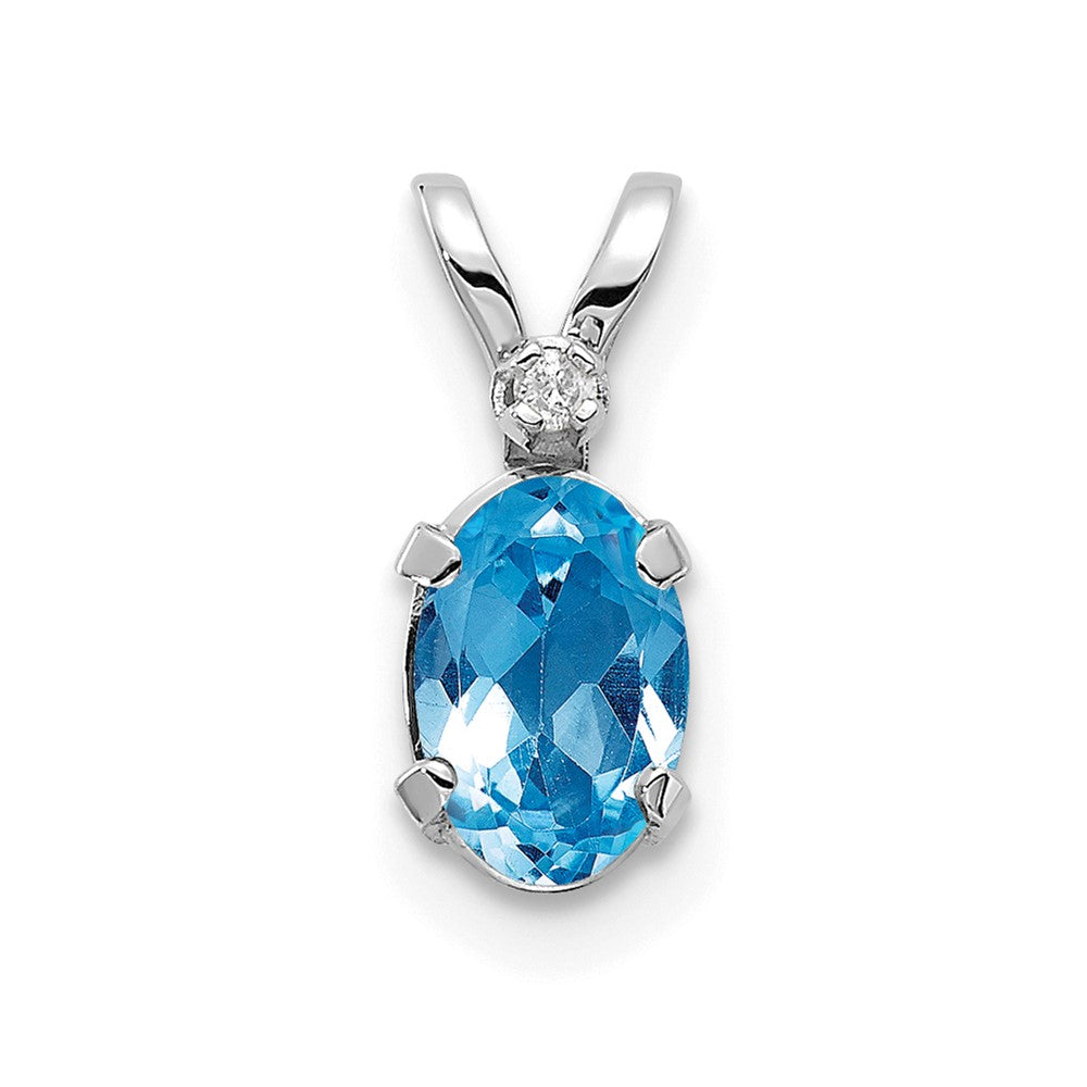 14K White Gold Diamond and Blue Topaz Birthstone Pendant (0.23 grams)