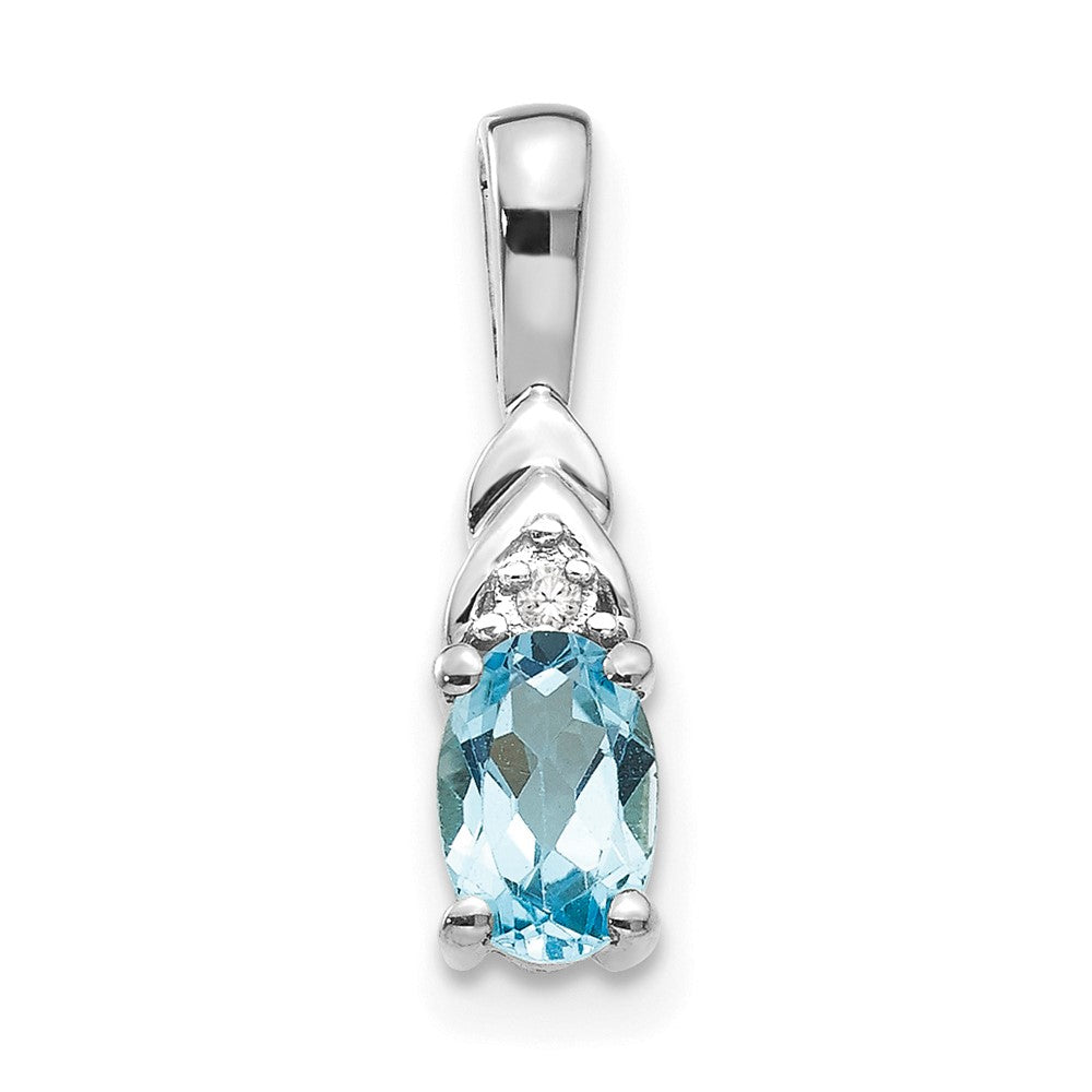 14k White Gold Blue Topaz and Diamond Pendant (0.6 grams)