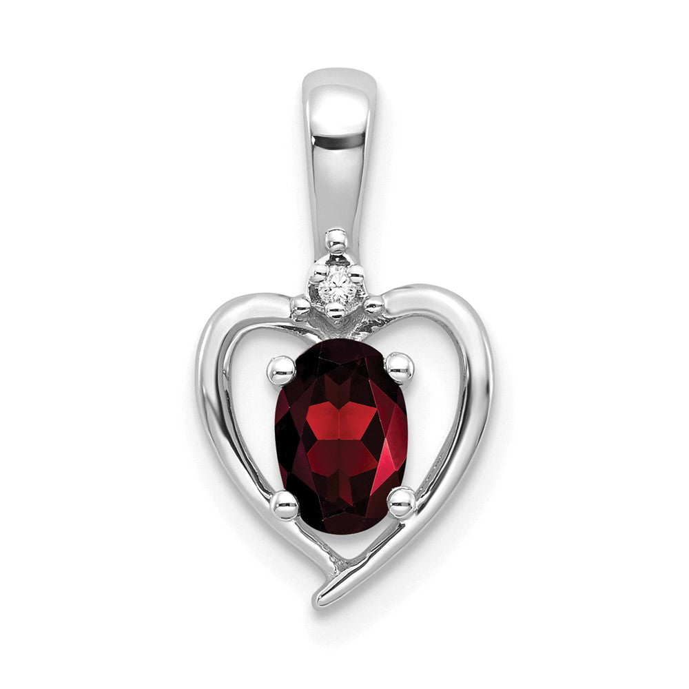 14k White Gold Garnet and Diamond Heart Pendant (1.1 grams)