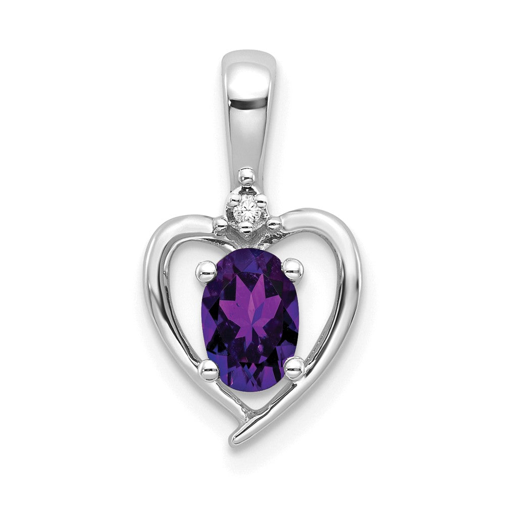 14k White Gold Amethyst and Diamond Heart Pendant (1.1 grams)