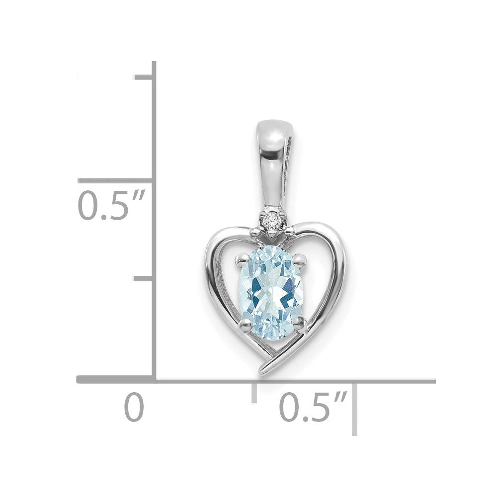 14k White Gold Aquamarine and Diamond Heart Pendant (1.1 grams)