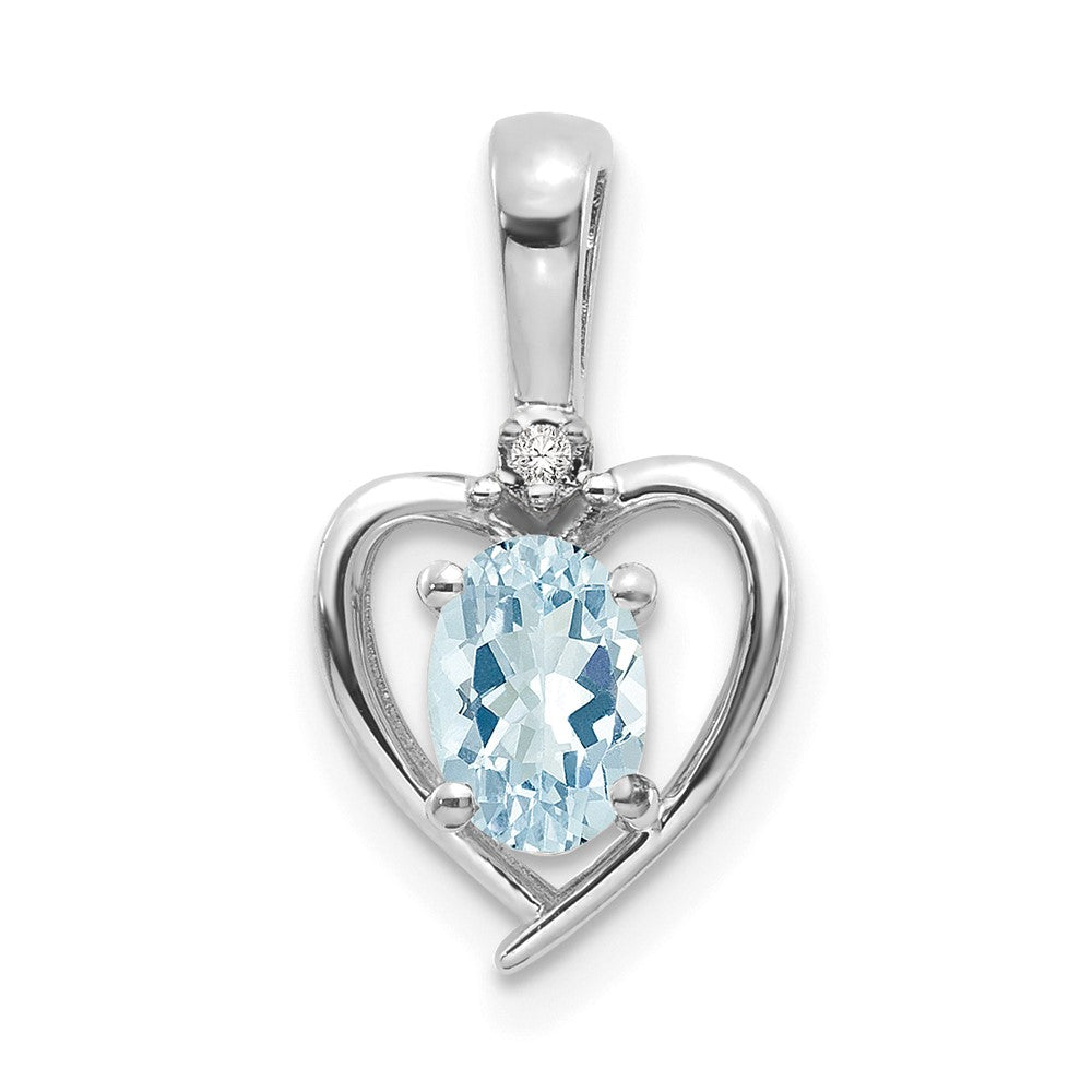 14k White Gold Aquamarine and Diamond Heart Pendant (1.1 grams)