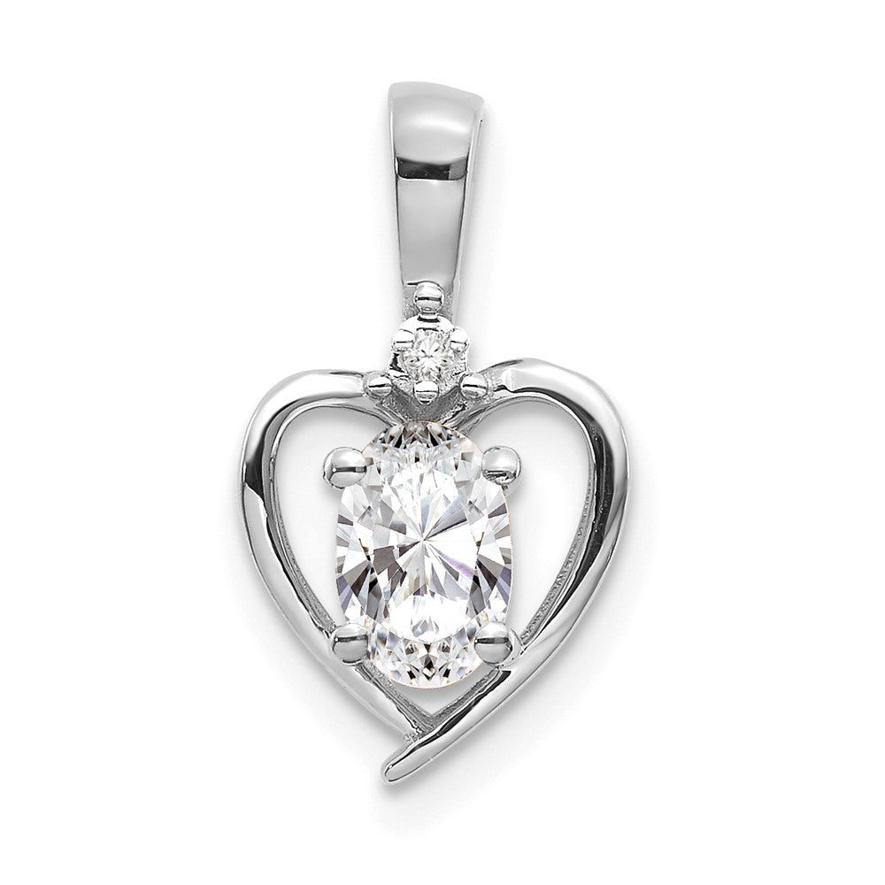 14k White Gold White Topaz and Diamond Heart Pendant (1.1 grams)