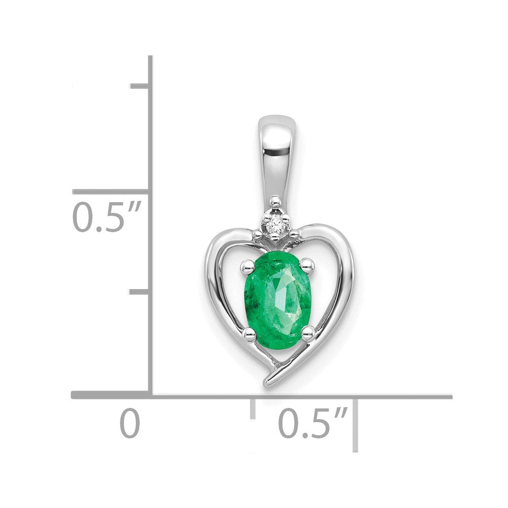 14k White Gold Emerald and Diamond Heart Pendant (1.1 grams)