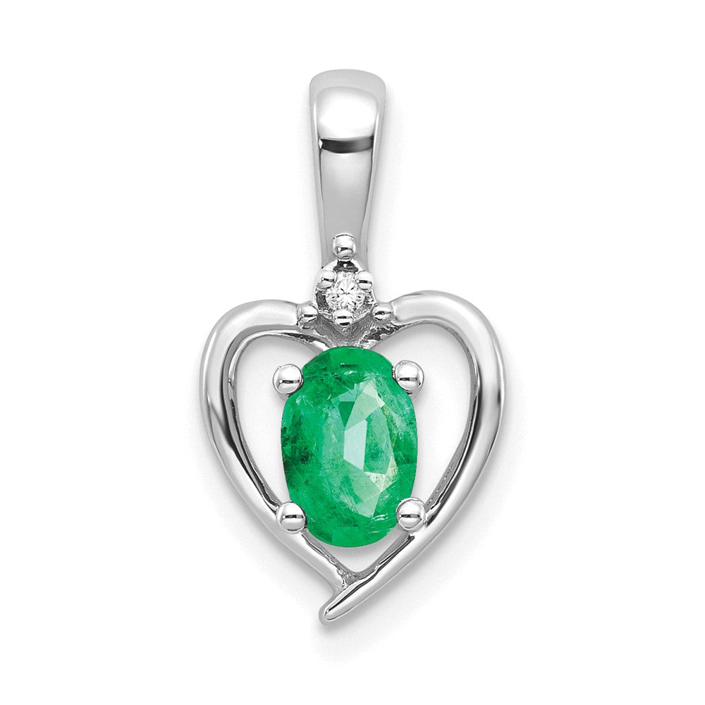 14k White Gold Emerald and Diamond Heart Pendant (1.1 grams)