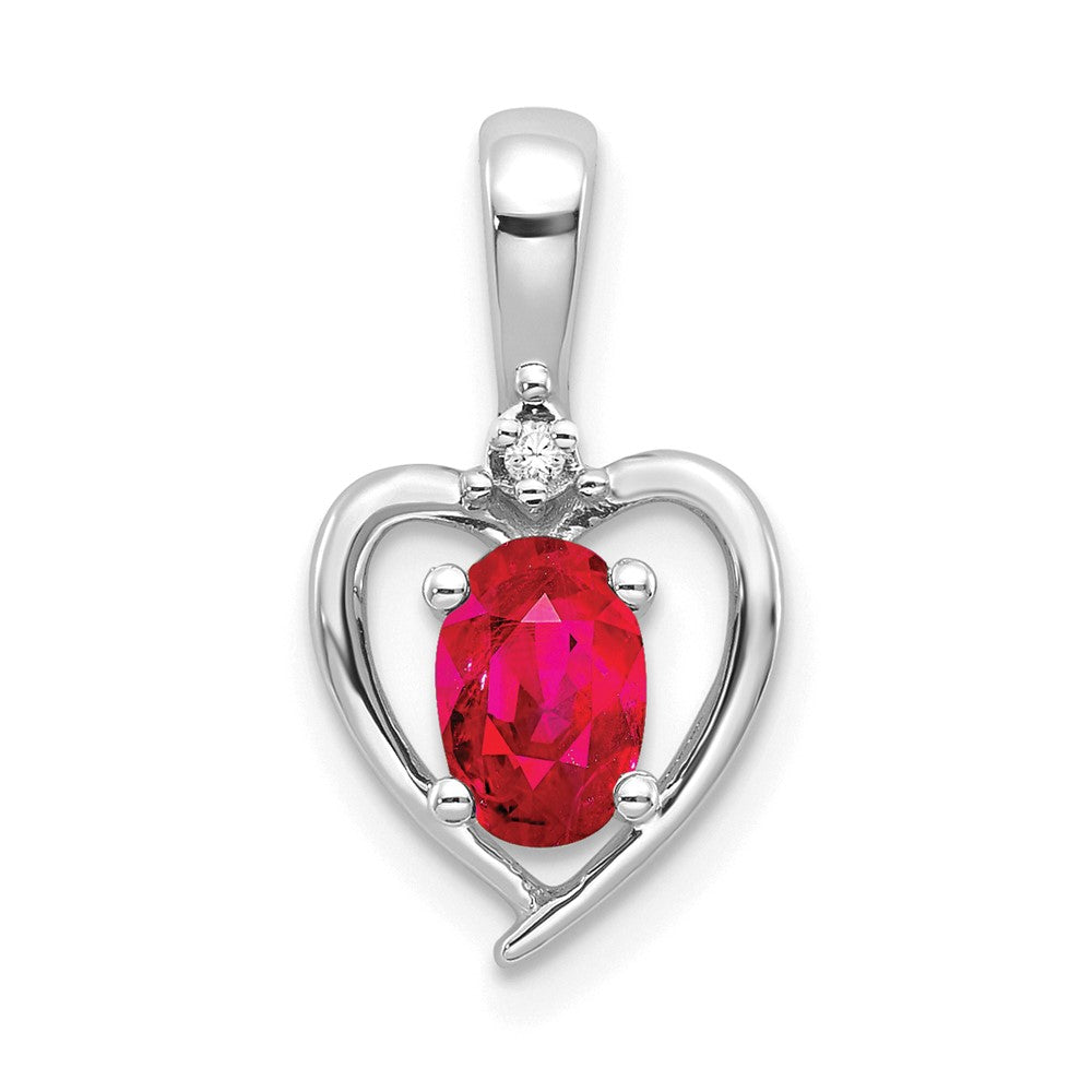 14k White Gold Ruby and Diamond Heart Pendant (1.1 grams)