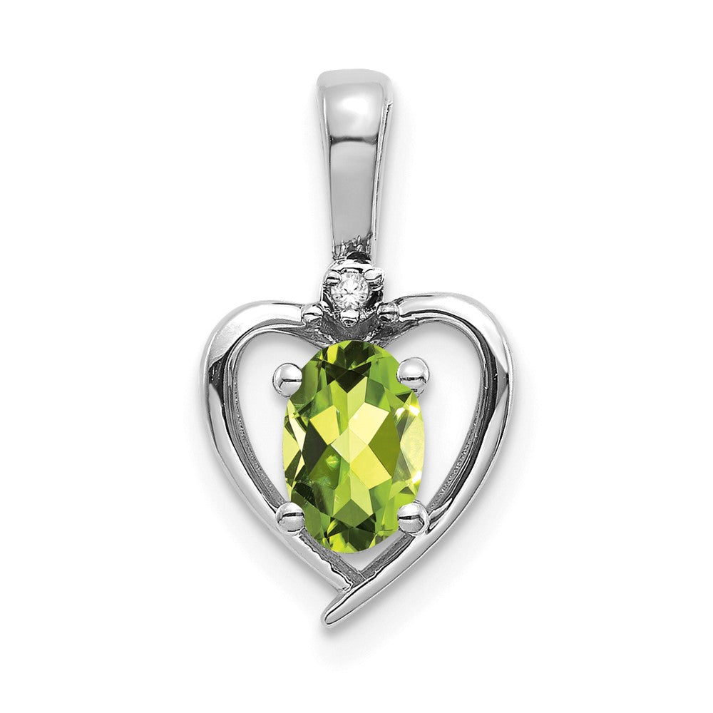 14k White Gold Peridot and Diamond Heart Pendant (1.1 grams)