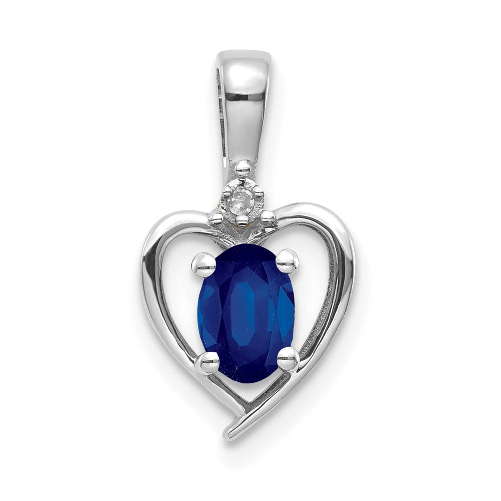 14k White Gold Sapphire and Diamond Heart Pendant (1.1 grams)