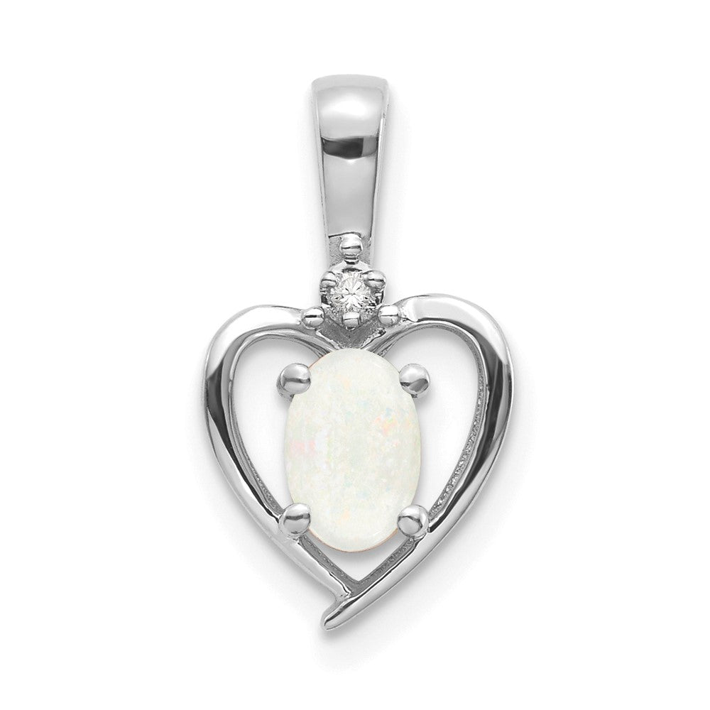 14k White Gold Opal and Diamond Heart Pendant (1.1 grams)