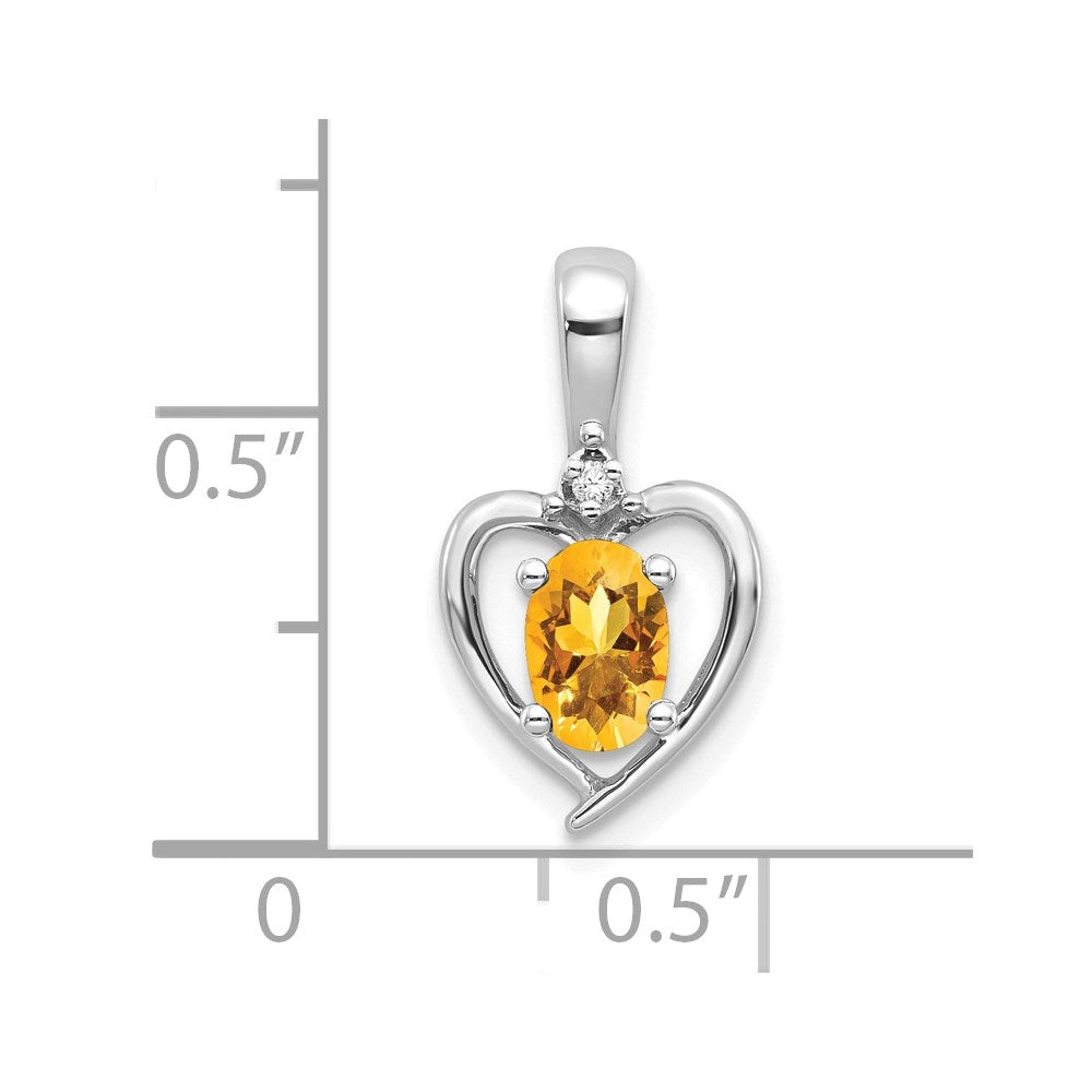 14k White Gold Citrine and Diamond Heart Pendant (1.1 grams)