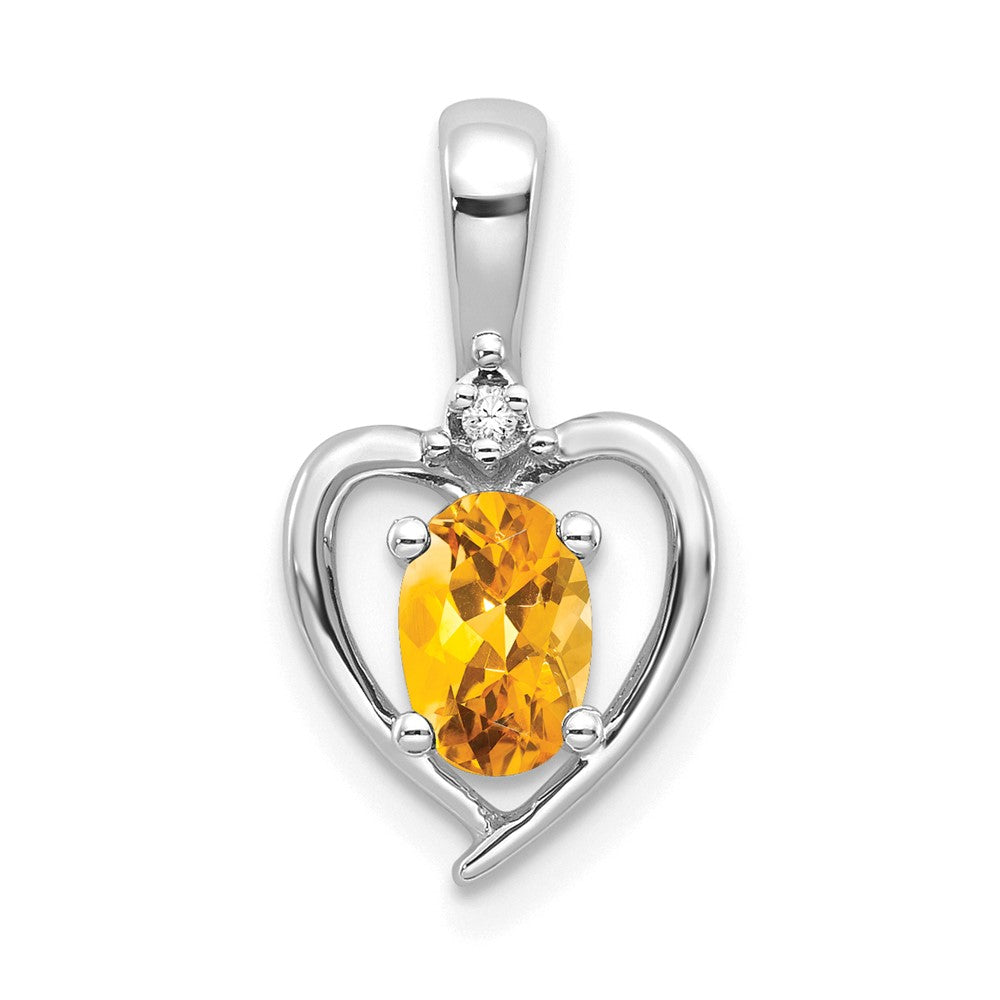 14k White Gold Citrine and Diamond Heart Pendant (1.1 grams)