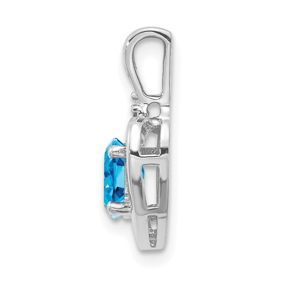 14k White Gold Blue Topaz and Diamond Heart Pendant (1.1 grams)