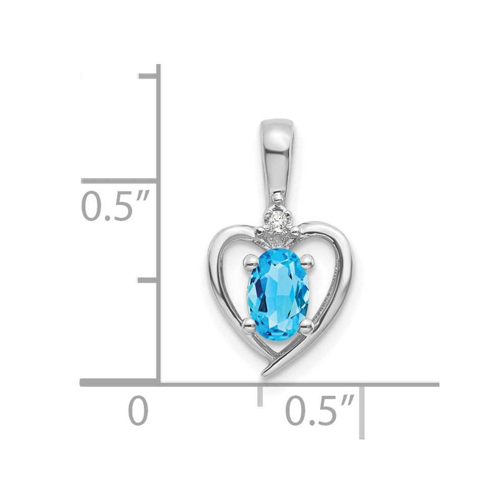 14k White Gold Blue Topaz and Diamond Heart Pendant (1.1 grams)