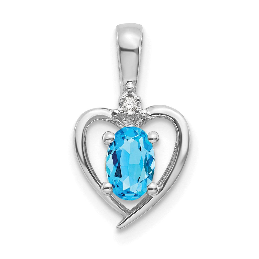 14k White Gold Blue Topaz and Diamond Heart Pendant (1.1 grams)