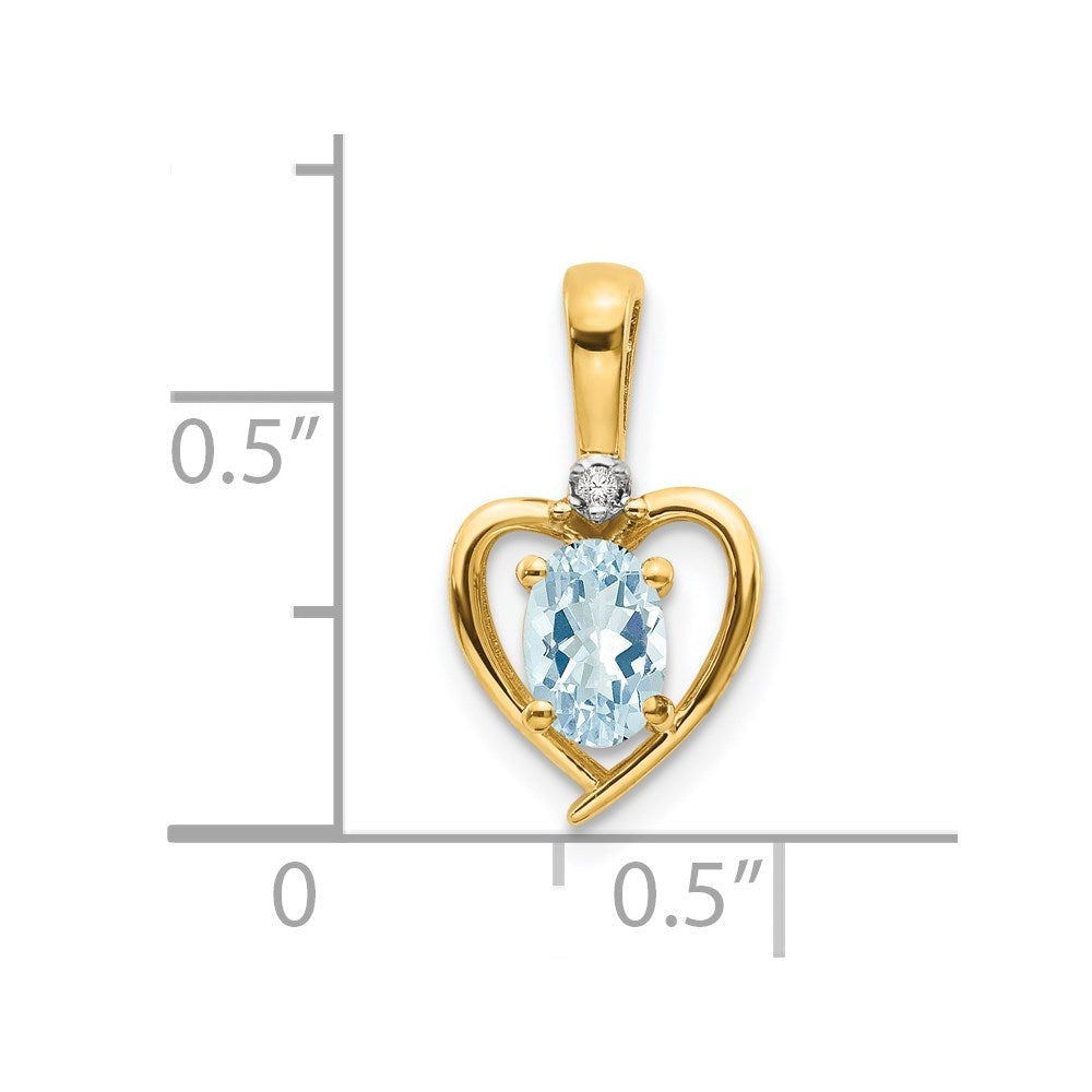 14k Aquamarine and Diamond Heart Pendant (1.1 grams)