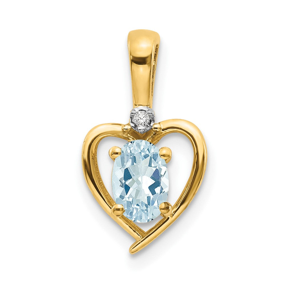 14k Aquamarine and Diamond Heart Pendant (1.1 grams)