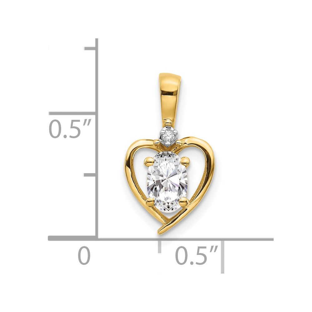 14k White Topaz and Diamond Heart Pendant (1.1 grams)