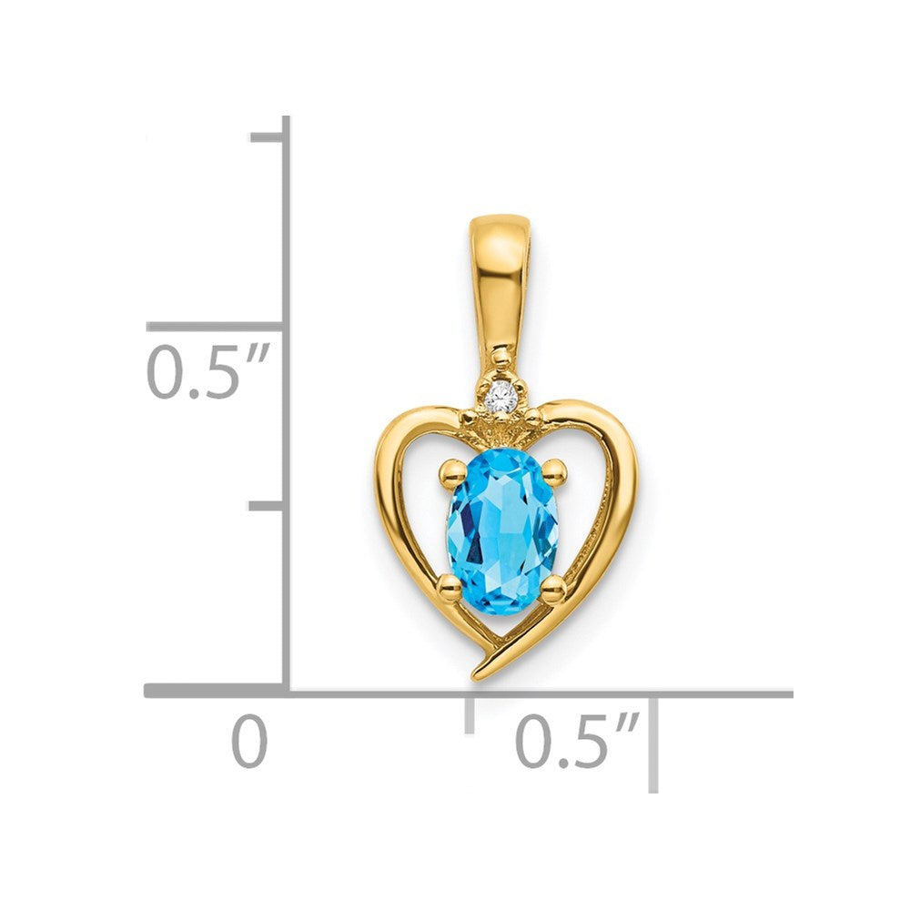 14k Blue Topaz and Diamond Heart Pendant (1.1 grams)