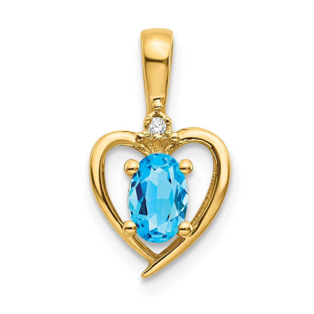 14k Blue Topaz and Diamond Heart Pendant (1.1 grams)