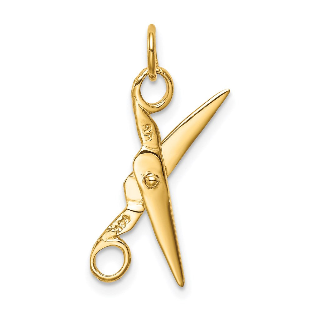 14k Yellow Gold 15 mm 3D Moveable Scissors Charm (0.8 grams)