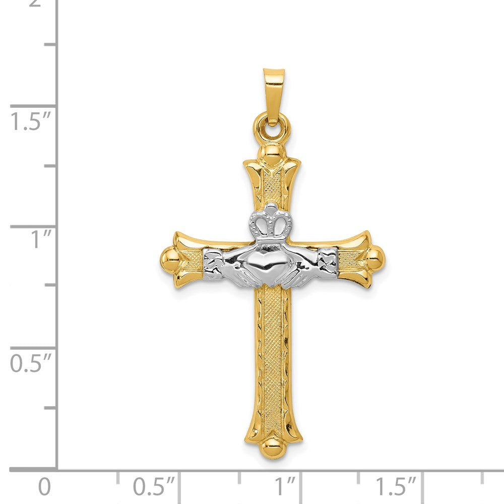 14k Two-tone 23 mm Claddagh Cross Pendant (1.38 grams)