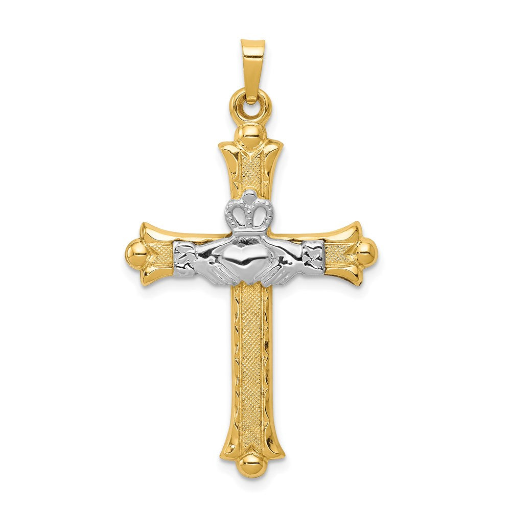 14k Two-tone 23 mm Claddagh Cross Pendant (1.38 grams)