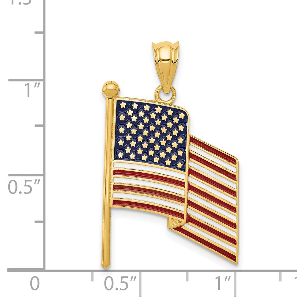 14k Yellow Gold 19 mm Enameled Flag Pendant (3.22 grams)