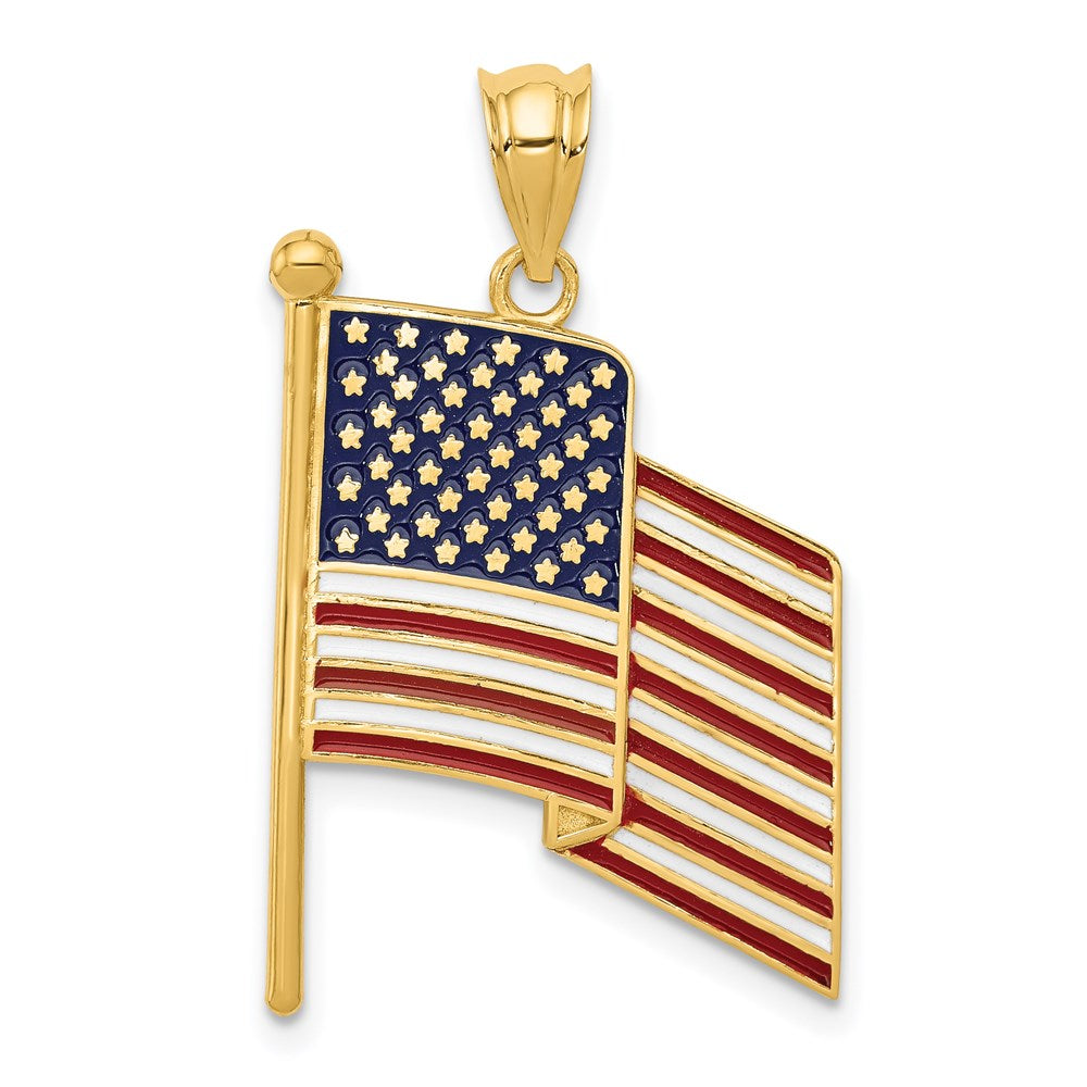 14k Yellow Gold 19 mm Enameled Flag Pendant (3.22 grams)