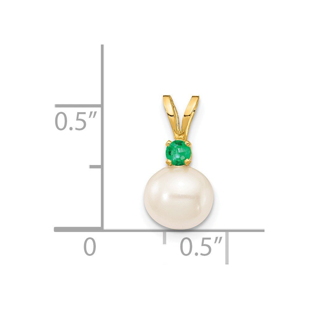 14k 6mm White FW Cultured Pearl & Emerald Pendant (0.13 grams)