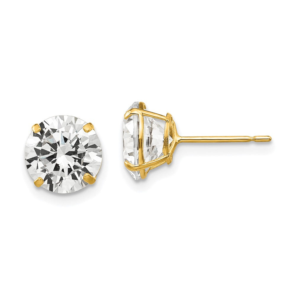 14k Yellow Gold 9 mm Round CZ Post Earrings (1.71 grams)