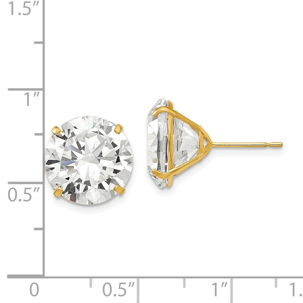 14k Yellow Gold 13 mm Round CZ Post Earrings (4.92 grams)