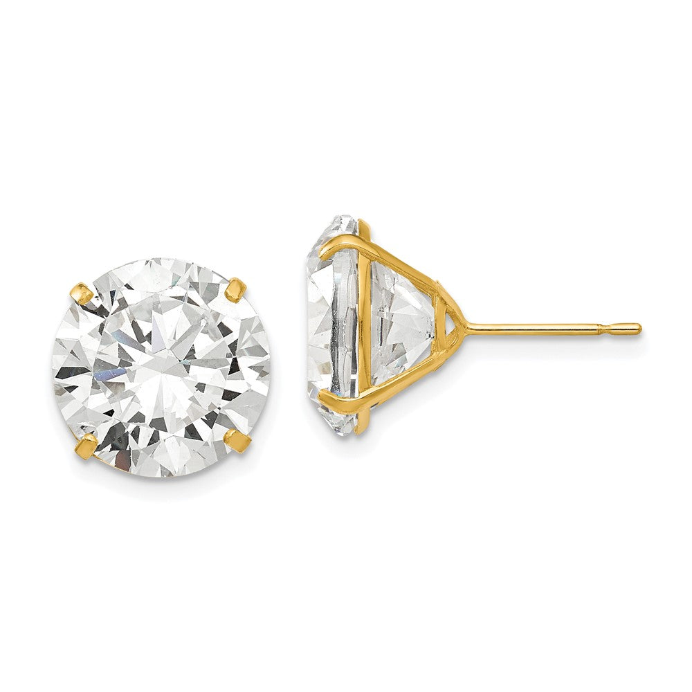 14k Yellow Gold 13 mm Round CZ Post Earrings (4.92 grams)