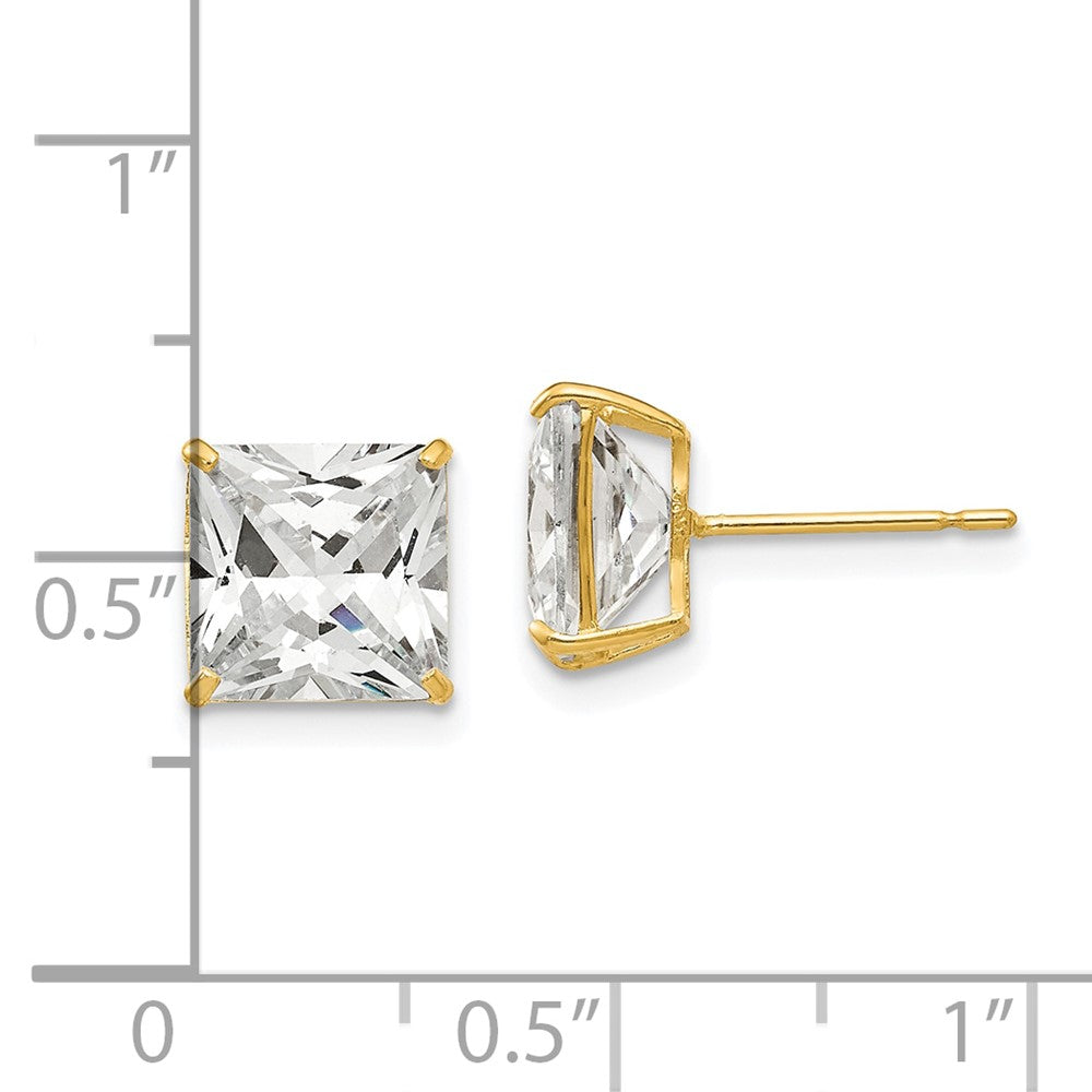14k Yellow Gold 9 mm Square CZ Post Earrings (2.11 grams)