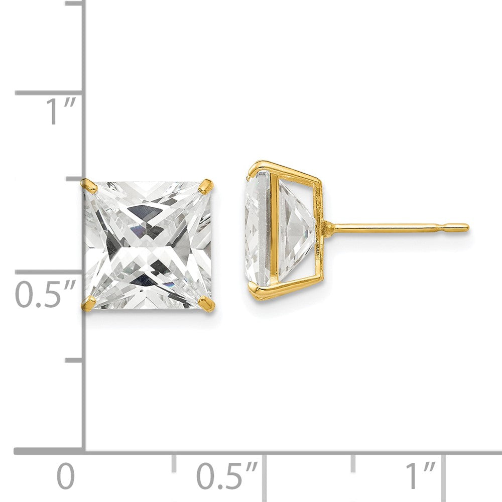14k Yellow Gold 10 mm Square CZ Post Earrings (2.79 grams)