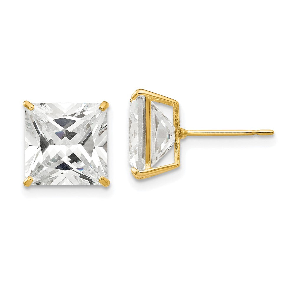 14k Yellow Gold 10 mm Square CZ Post Earrings (2.79 grams)