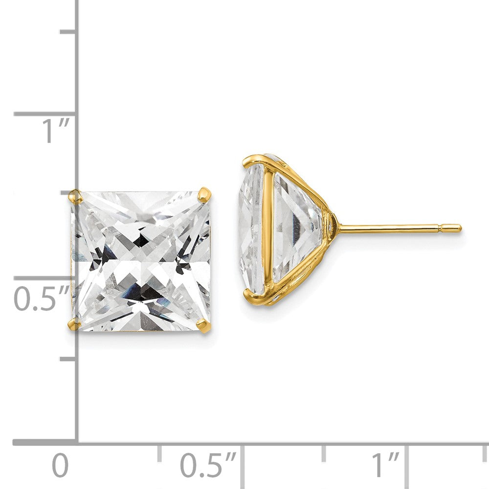14k Yellow Gold 12 mm Square CZ Post Earrings (5.13 grams)