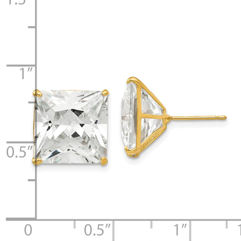 14k Yellow Gold 13 mm Square CZ Post Earrings (6.3 grams)