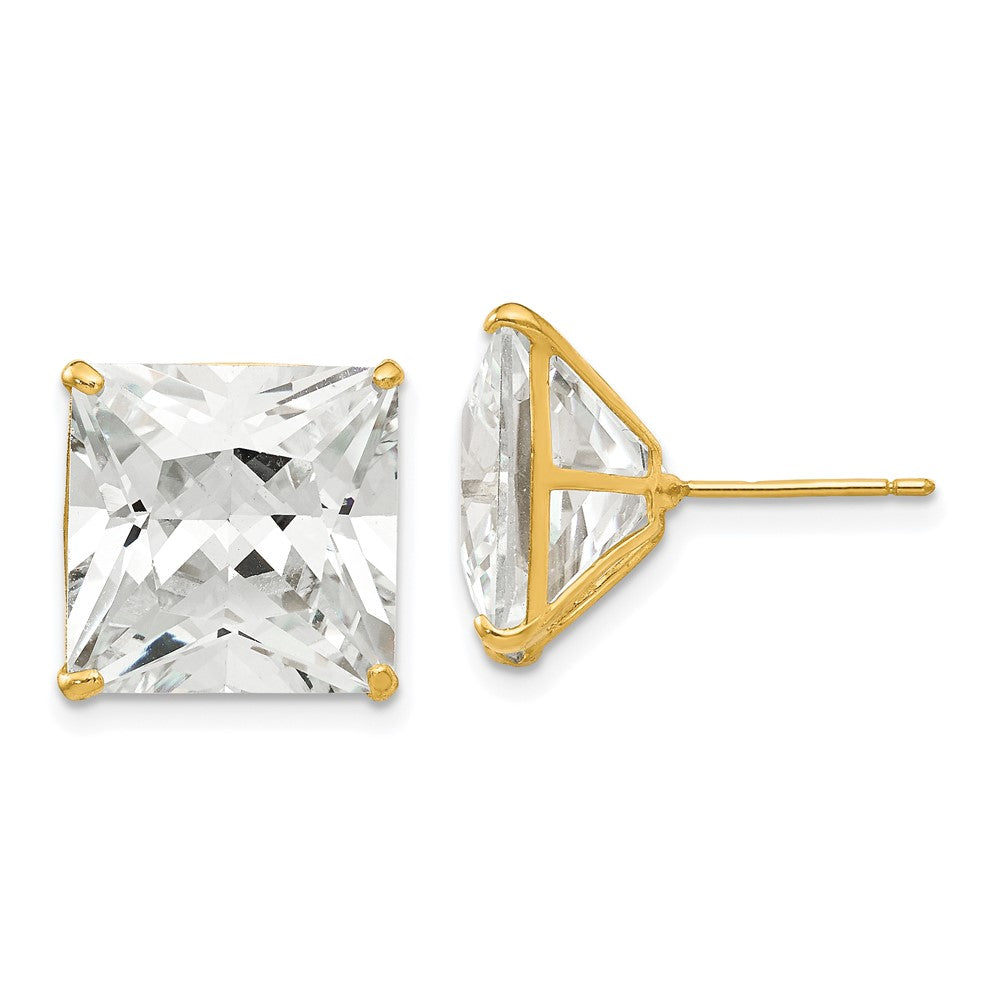 14k Yellow Gold 13 mm Square CZ Post Earrings (6.3 grams)