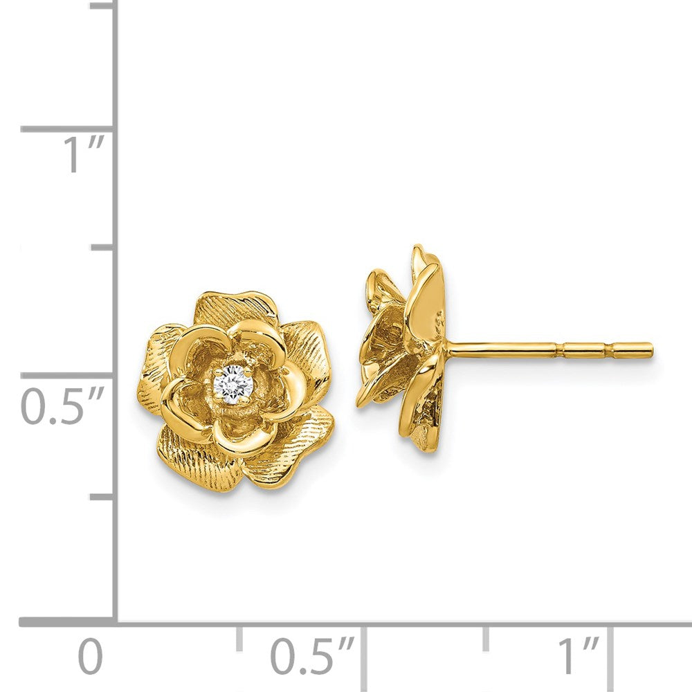 14k Yellow Gold 11 mm Gold AA Diamond Flower Post Earrings (2.3 grams)