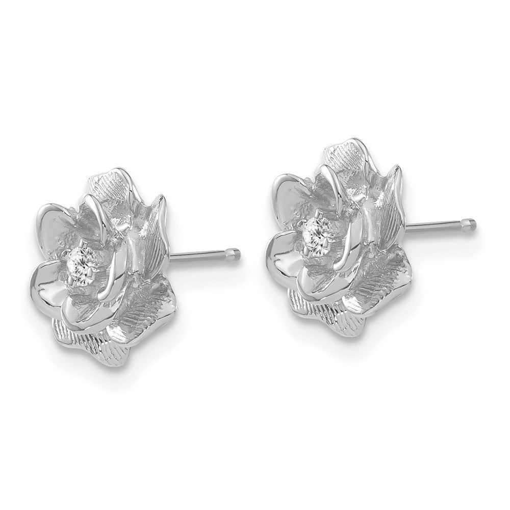 14k White Gold 11 mm AA Diamond Flower Post Earrings