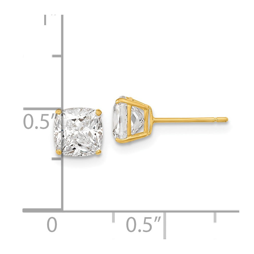 14k Yellow Gold 6 mm Polished x Cushion Cut CZ Stud Post Earrings (0.95 grams)