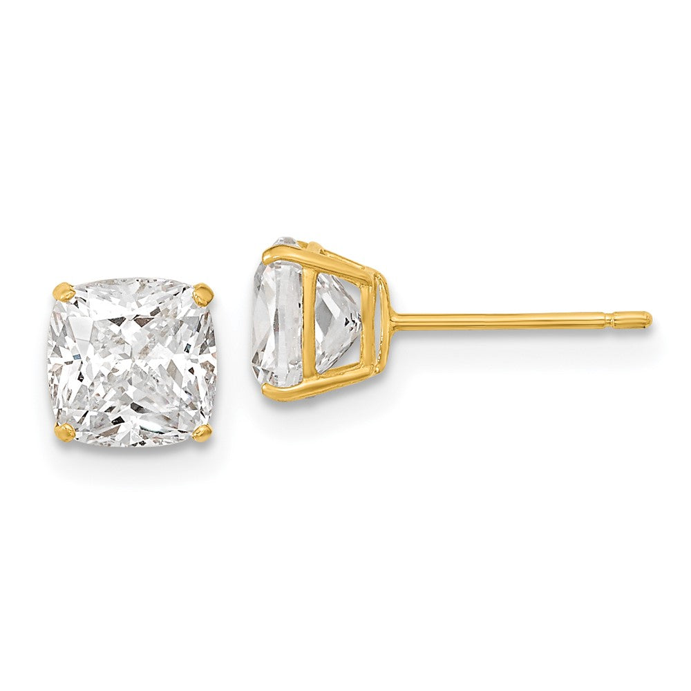 14k Yellow Gold 6 mm Polished x Cushion Cut CZ Stud Post Earrings (0.95 grams)
