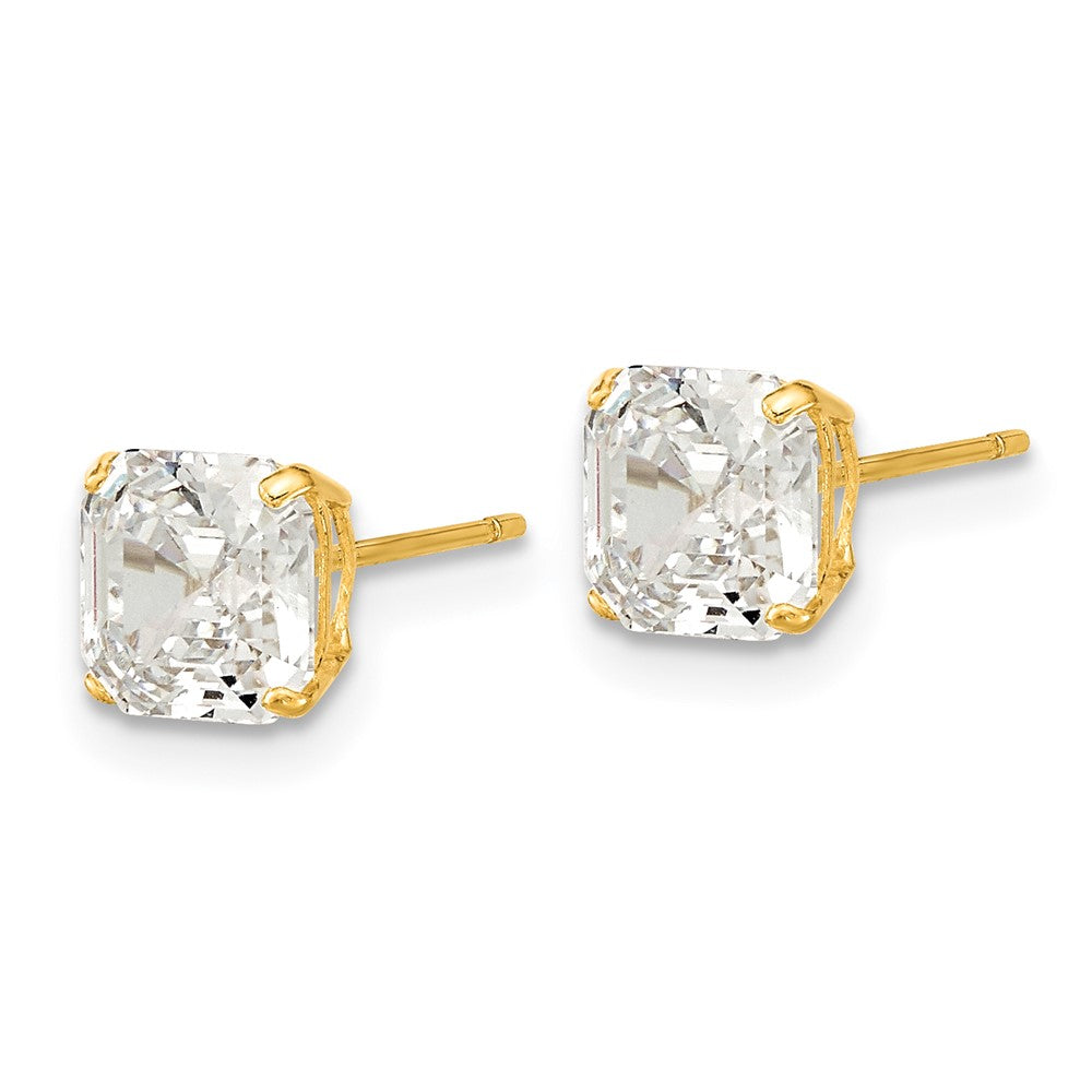 14k Yellow Gold 6 mm Polished x Asscher Cut CZ Studs Post Earrings (1.01 grams)