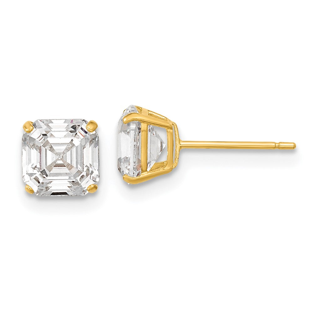14k Yellow Gold 6 mm Polished x Asscher Cut CZ Studs Post Earrings (1.01 grams)