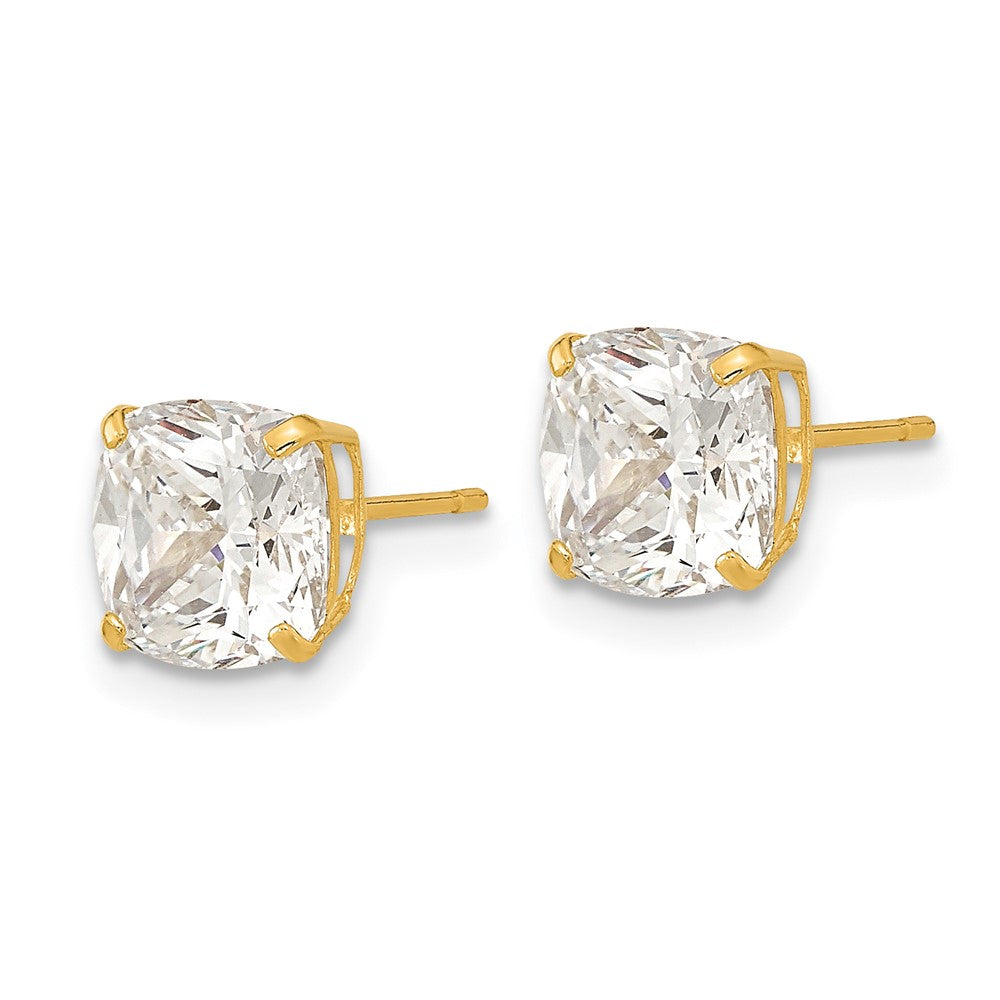 14k Yellow Gold 7 mm Polished x Cushion Cut CZ Studs Post Earrings (1.49 grams)