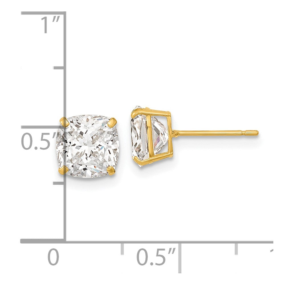 14k Yellow Gold 7 mm Polished x Cushion Cut CZ Studs Post Earrings (1.49 grams)